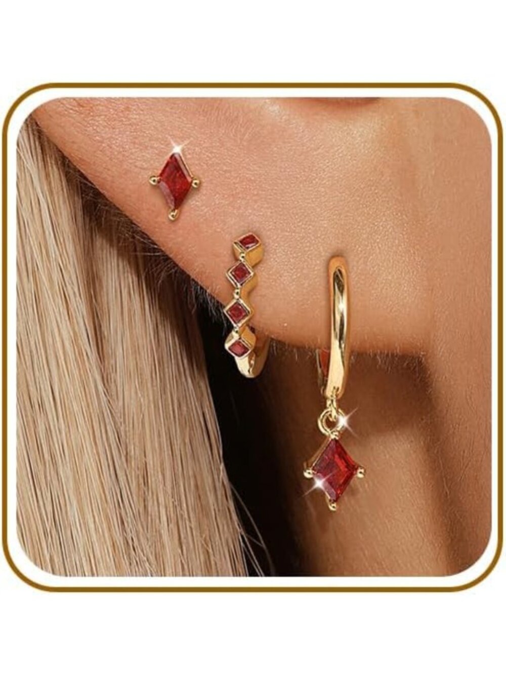 3 Pairs Women's Hoop Earrings Set - 925 Sterling Silver & Gold Plated Styles